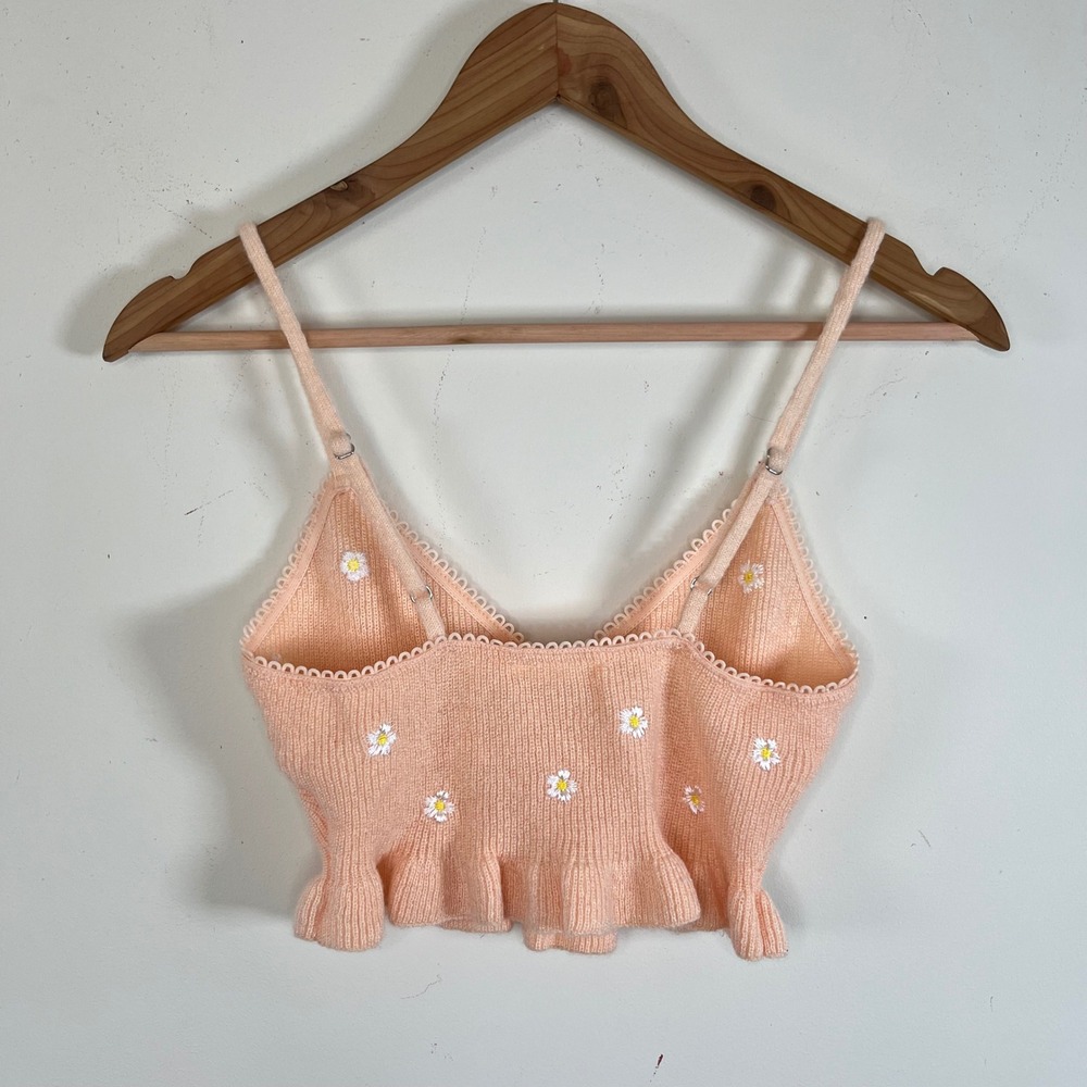 For Love And Lemons Embroidered Buds Knitted Tank Top Peach Pink Womens XS - Picture 5 of 7